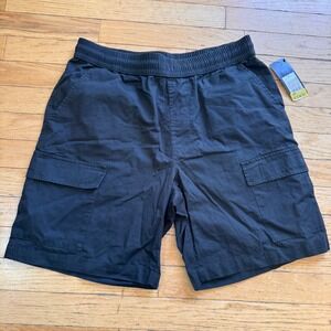 Original Use Mens 8" Utility Cargo Shorts Black Elastic Waist Cotton S New